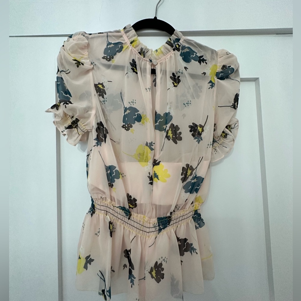 Self portrait floral puff sleeve sheer top with built in bandeau. Size US 4.